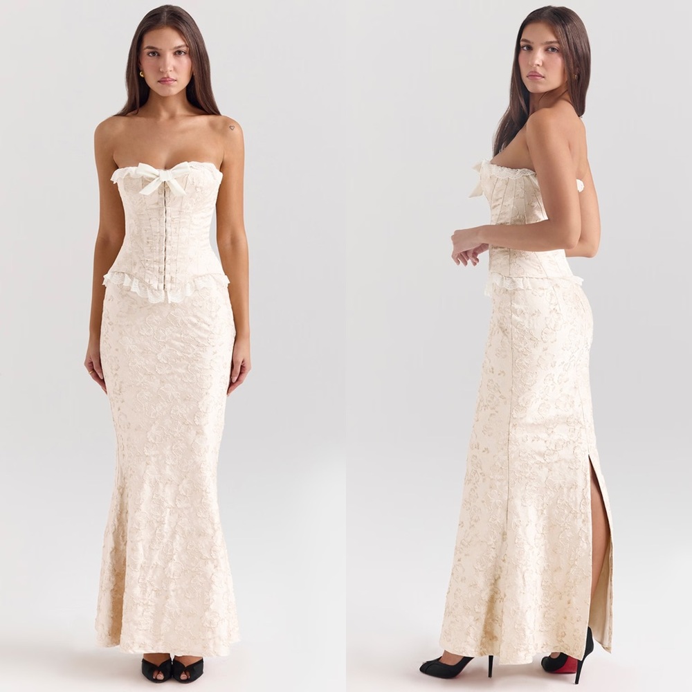 House of CB Cream Lace Strapless Maxi Skirt & Corset Set